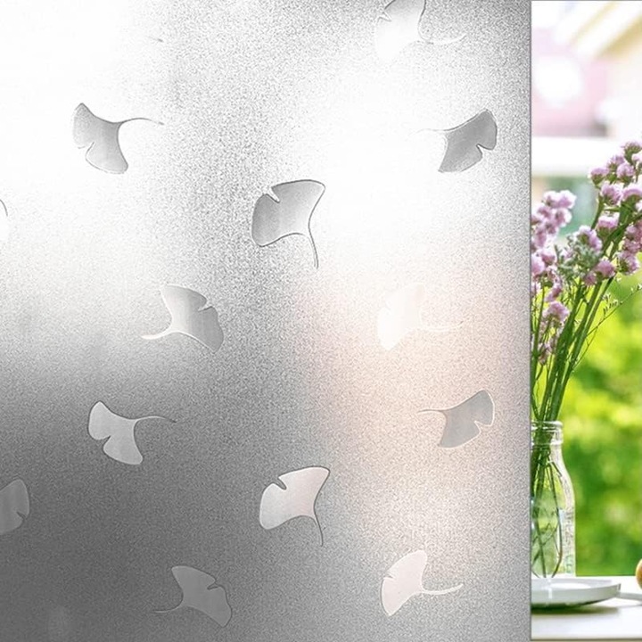 Folie Decorativa Privacy Pentru Geamuri - Home&Office, Protectie UV, Model - Frunza Ginkgo Biloba, Dimensiuni 200x60 cm, Luxer