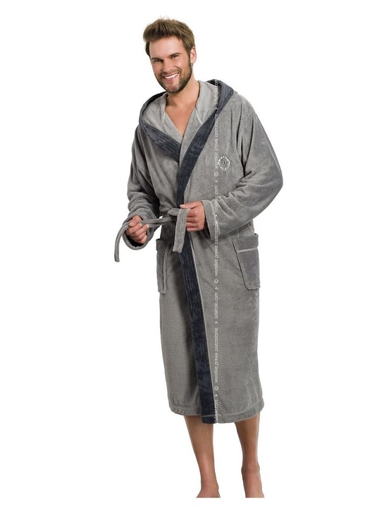 Halat de baie, L&L collection, cu gluga, gri, marimea L, poliester