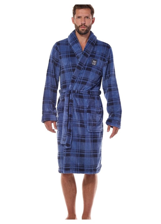 Halat de baie, L&L collection, model cu imprimeu, albastru marin, XXL, poliester