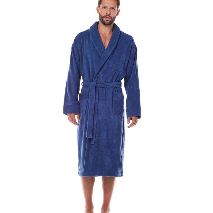 Halat de baie barbati, L&L collection, bumbac, bleumarin, L