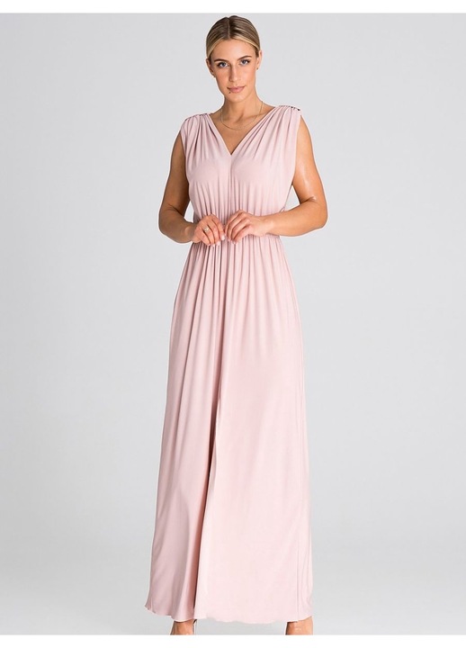 Rochie maxi Figl, roz, bretele groase, volan, elastan 5%, poliester 95%, L-XL INTL