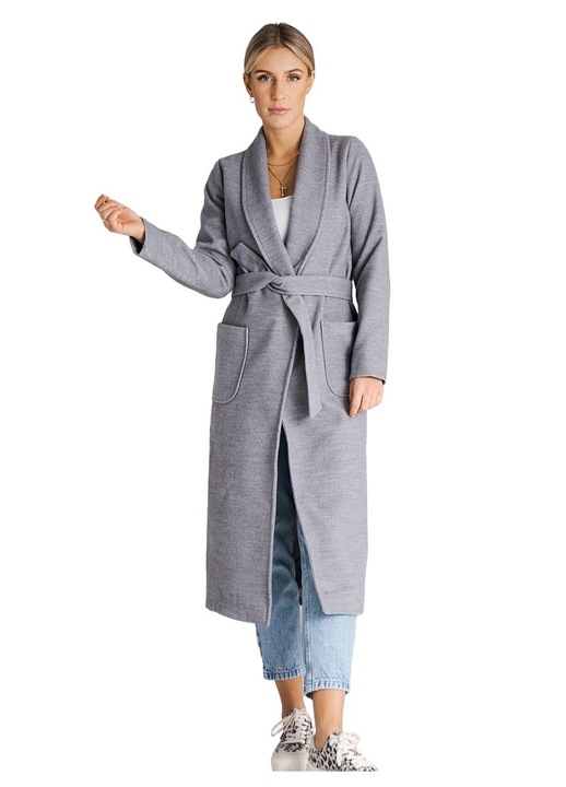 Palton dama Figl, design elegant, viscoza/poliester, gri, S INTL
