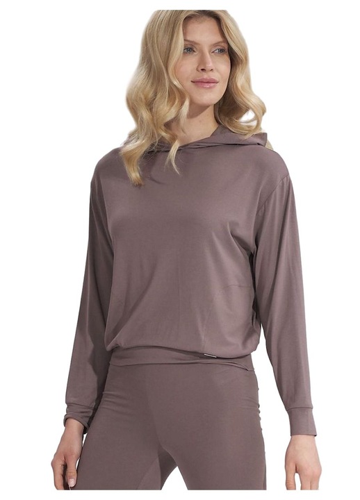 Hanorac dama Figl, subtire, cu gluga, maneci lungi, maro, viscoza, M INTL