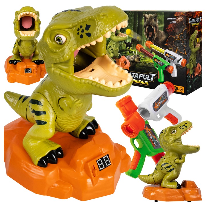 Interaktív játék gyerekeknek, mozgó célpont, dinoszaurusz, 2 x fegyver, golyók, sokszínű, 3+