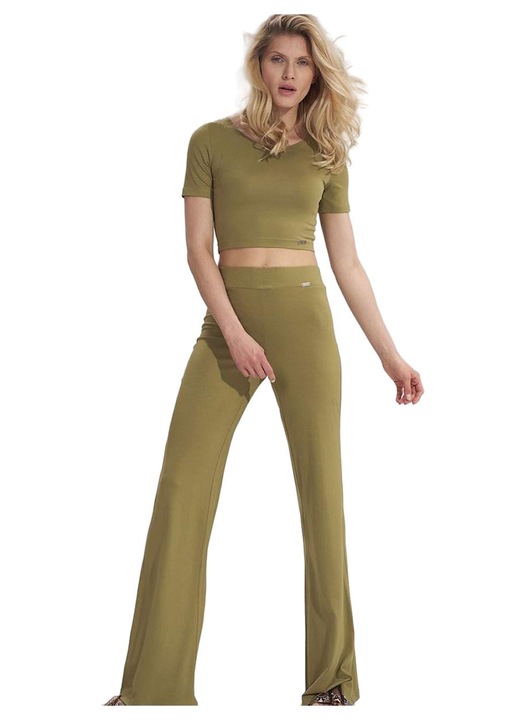 Női nadrág, Figl, kiszélesedő, gumírozott derék, zöld, viszkóz, S INTL