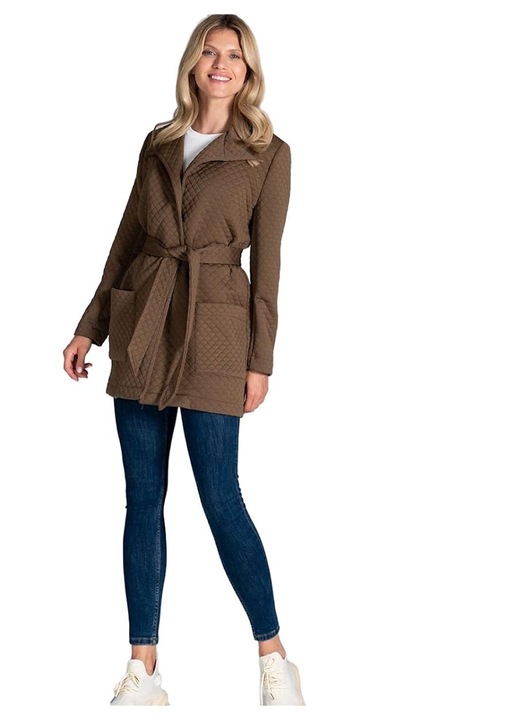 Palton dama Figl scurt matlasat, cu guler, poliester/elastan, maro, S-M INTL