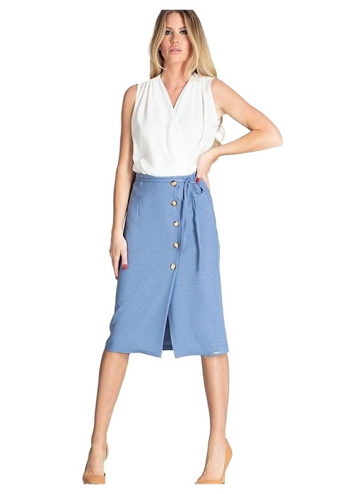 Fusta midi Figl, albastra, fara buzunare, fara captuseala, din poliester 100%, S INTL