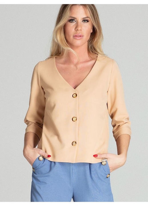 Figl női ing, bézs, 3/4 ujjú, karácsonyfa kivágás, poliészter