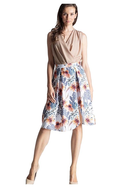 Fusta midi Figl, tip A, asimetrica, fara buzunare, poliester 100%, multicolor