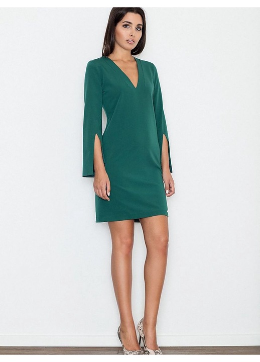 Rochie Figl, eleganta, verde, maneci cu fante, material poliester