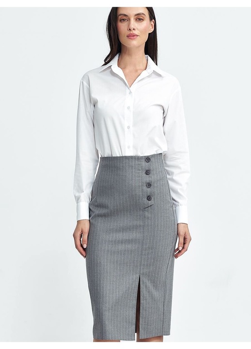 Fusta Nife, gri, lungime pana la genunchi, talie inalta, poliester