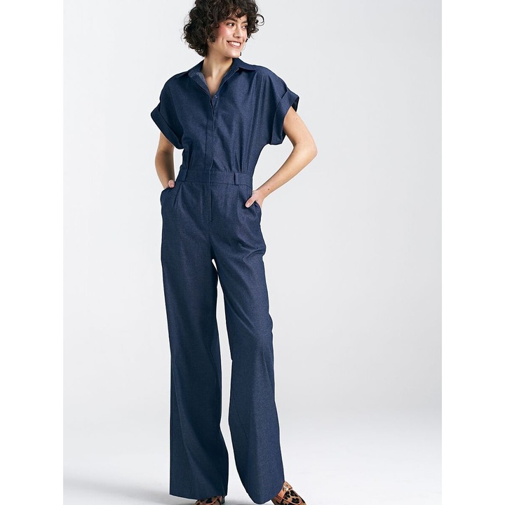 Salopeta dama, Nife, decolteu in V, albastru, bumbac