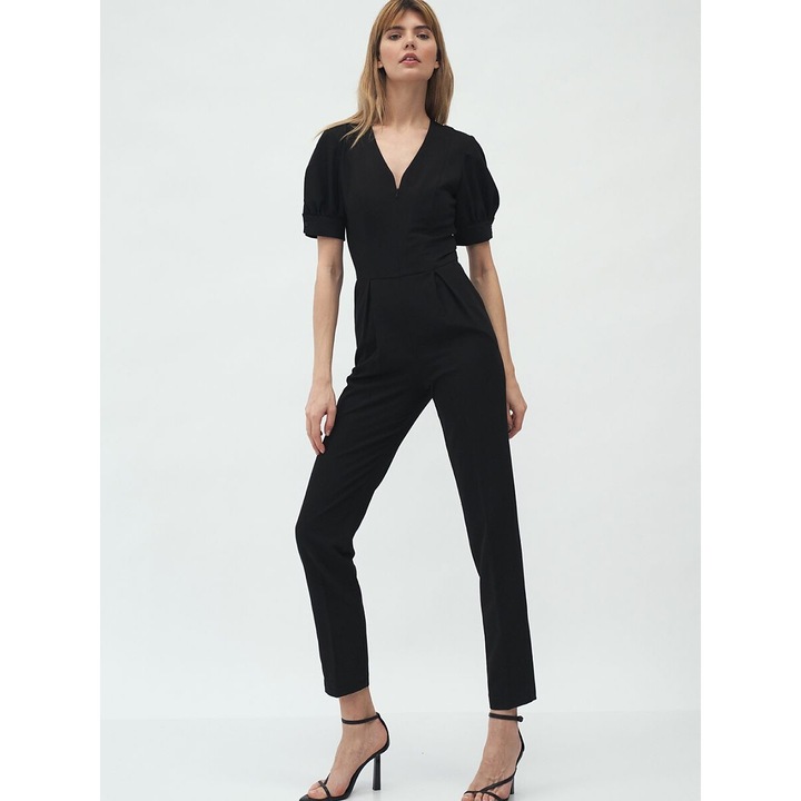 Salopeta dama, Nife, cu fermoar frontal, elastan/poliester/viscoza, negru, 44 EU