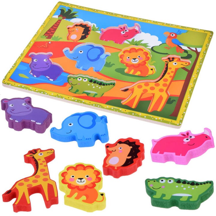 Fa formabeillesztő puzzle - Állatok a szafarin