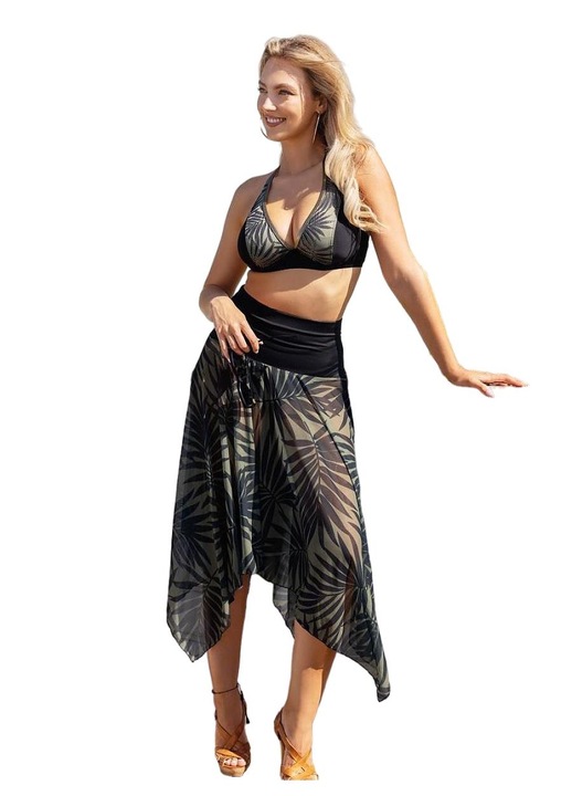 Рокля Етна, черна еластична туника с флорални мотиви, материал полиамид