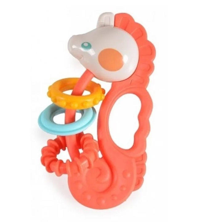 Rágcsáló és csörgő játék babáknak, tengeri ló, puha műanyag, több színű