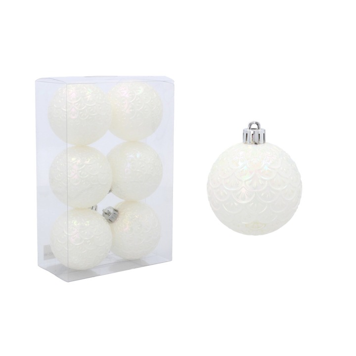 6 db 6 cm fehér karácsonyi díszgömb *2815