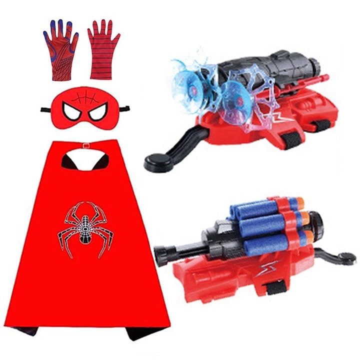 Set 2 lansatoare si masca, Spiderman, rosu, pentru copii
