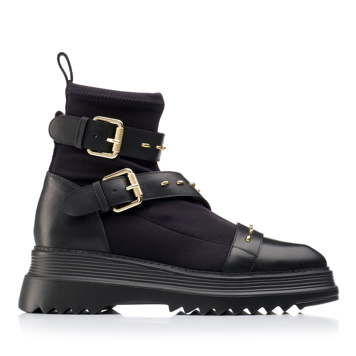 Ghete dama, Musette, KEIRA A94, Piele naturala/Textil, negru, Negru