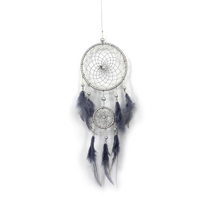 Wisolt® két gyűrűs álomfogó fali dekoráció, Boho stílusú, otthoni dekorációhoz, szürke