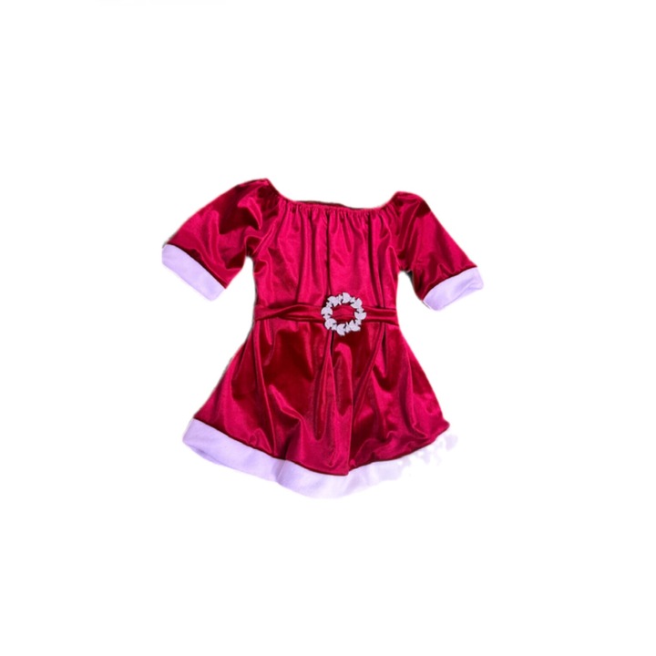 Set Rochie de craciun / craciunita pentru fete, catifea, rosu, 1-2 ani, rochie + curea