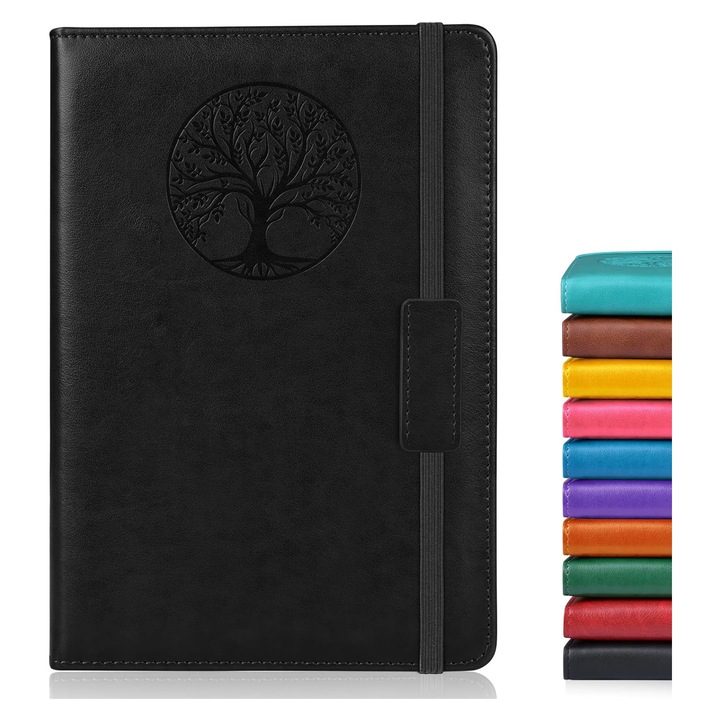 Agenda tip notes A5, Jurnal din piele cu coperta cartonata A5 de 256 pagini, pentru scris, calatorii, afaceri, munca si scoala, caiete cu reguli de facultate pentru luarea de note, YQLAFT, negru