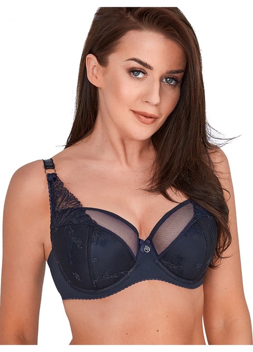 Sutien elegant, Gaia, semicaptusit, bleumarin, cu broderie subtila, poliamida