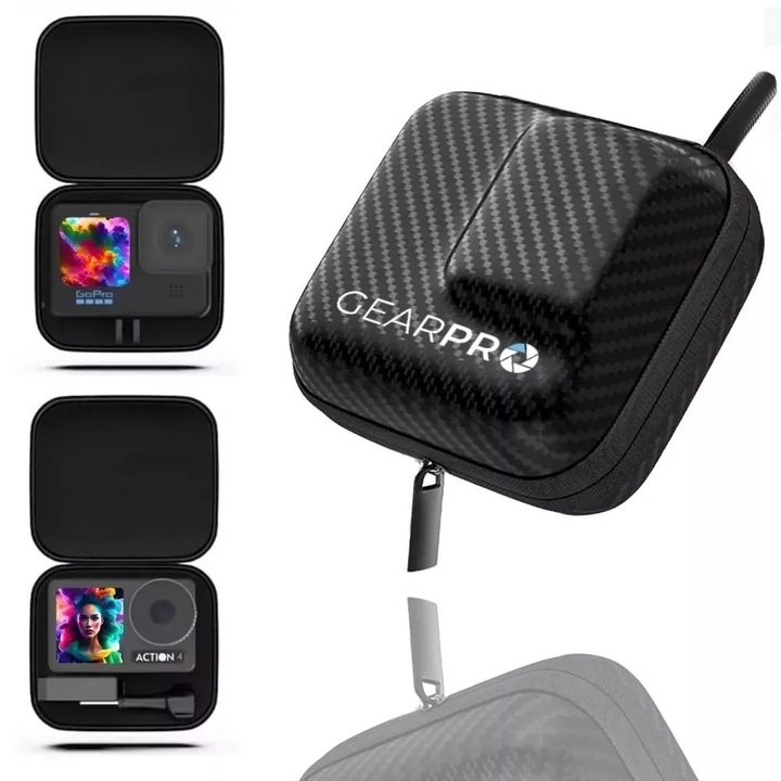 Mini tok, GearPro Go, GoPro 13, 12, 11, 10, 9, DJI Action 4, 5, Optima védelem, karcálló, könnyen hordozható, fekete