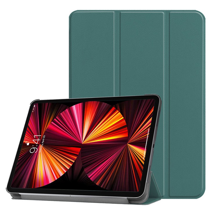 Калъф за таблет за Samsung Galaxy Tab S8 Ultra / Galaxy Tab S9 Ultra 14,6 инча със стойка с няколко кукички и Sleep/Wake, тъмно зелен
