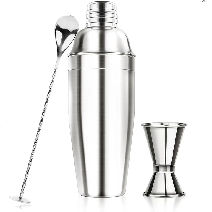 Коктейлен комплект от 3 части, TOIITKQ, неръждаема стомана, за напитки Martini, с цедки, сребрист