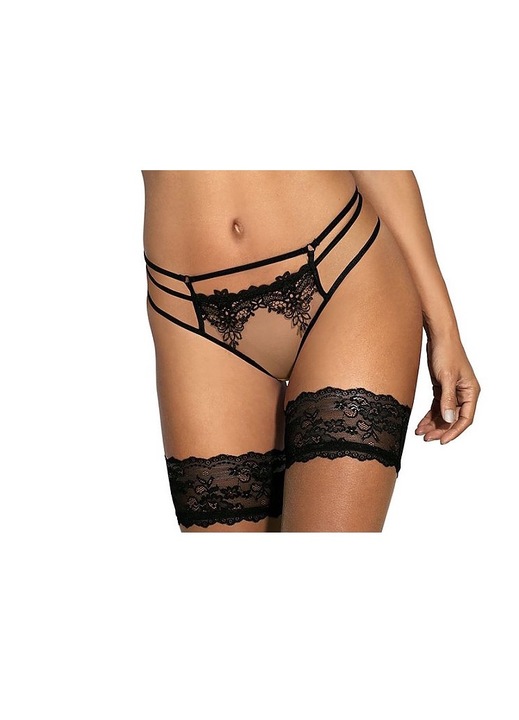 Секси прашка Axami, Прозрачна дантела/Тюл, С презрамки, Черен/Бежов