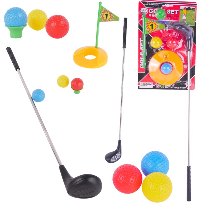Set joc de golf, crosa si mingi, multicolor