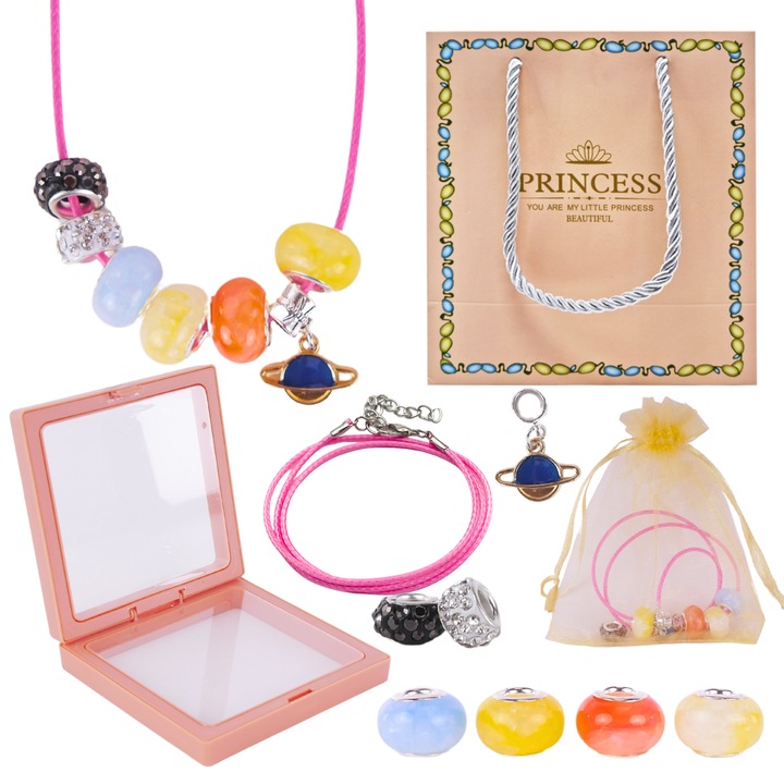 Set creativ pentru a crea un colier, margele colorate, farmece, bricolaj FT2032