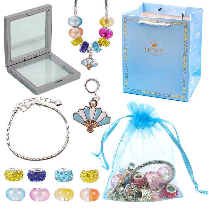 Set de artizanat, ProNice, bratara DIY, margele colorate, 23cm, 9x9x2cm, 15x15x7cm