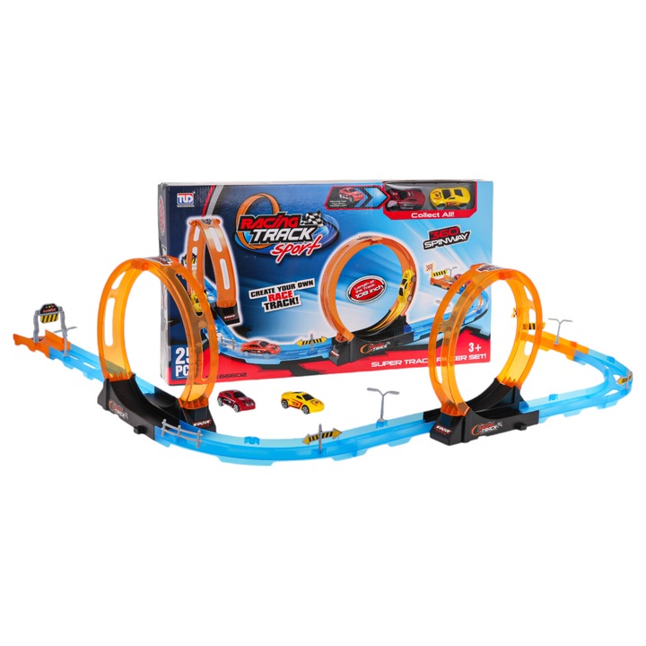 Set pista de curse 25 elemente, 2 vehicule, multicolor, 68x95x28cm, plastic