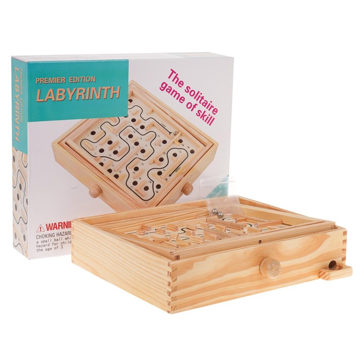Joc educativ, Labirint, 2 bile metalice, 29,5x25x6cm, pentru copii de la 3 ani