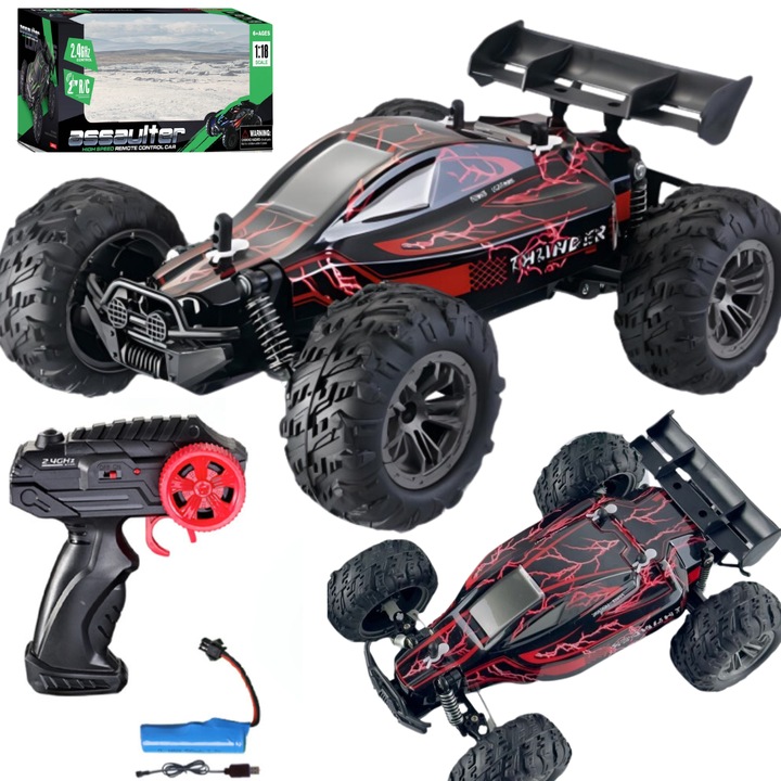 Versenykocsi, Maksik, repülő, piros, 24x17x12cm, akkumulátorral és távirányítóval