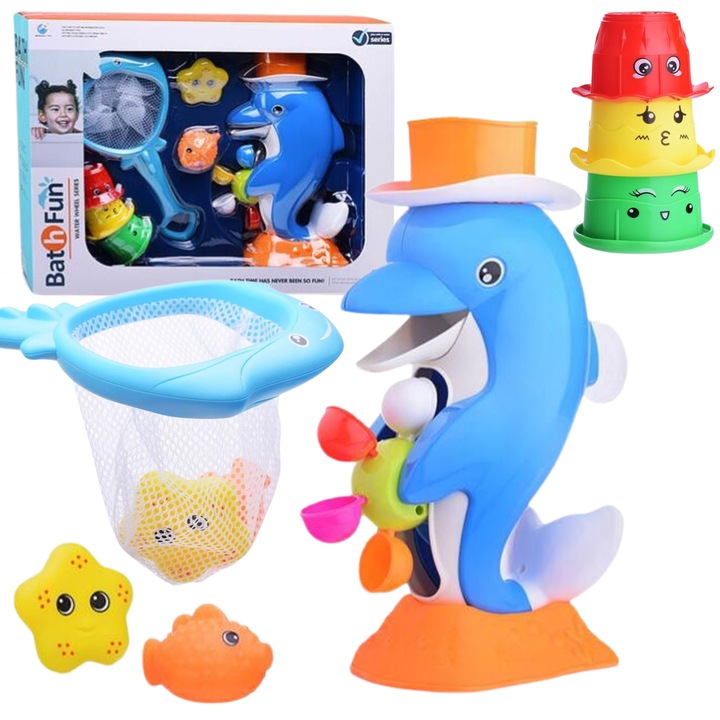 ProNice 7 db-os fürdőjáték készlet, delfin úszógumival, horgászháló, 45,2x11,5x33,3cm