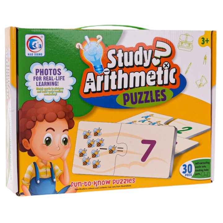 Joc educativ de matematica, 60 de piese, pentru copii de la 3 ani, multicolor, 15x7,5cm