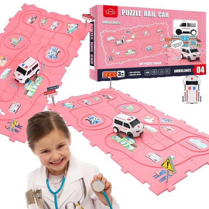 Interaktív játék gyerekeknek, ProNice Group, mentőautó, 8 darabos, rózsaszín