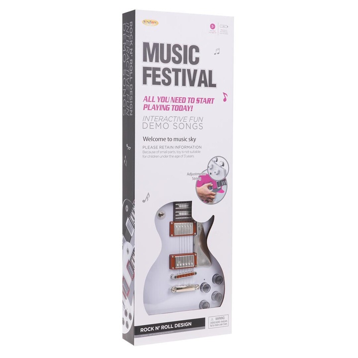 Комплект детска електрическа китара с микрофон с размери 69х23х5см за деца от 3 години бял
