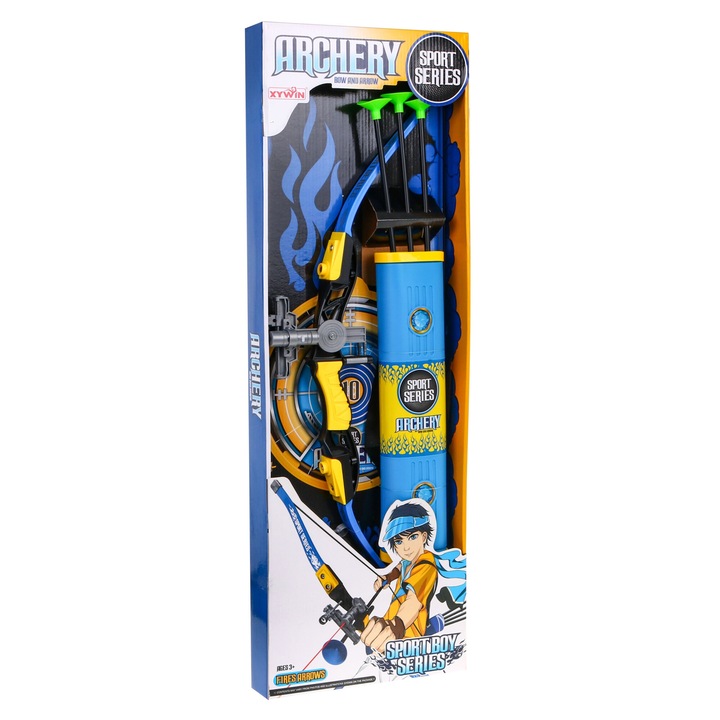 Set de tir cu arcul pentru copii, ramiz, 3 sageti, tinta, multicolor, 78x23,5x7cm