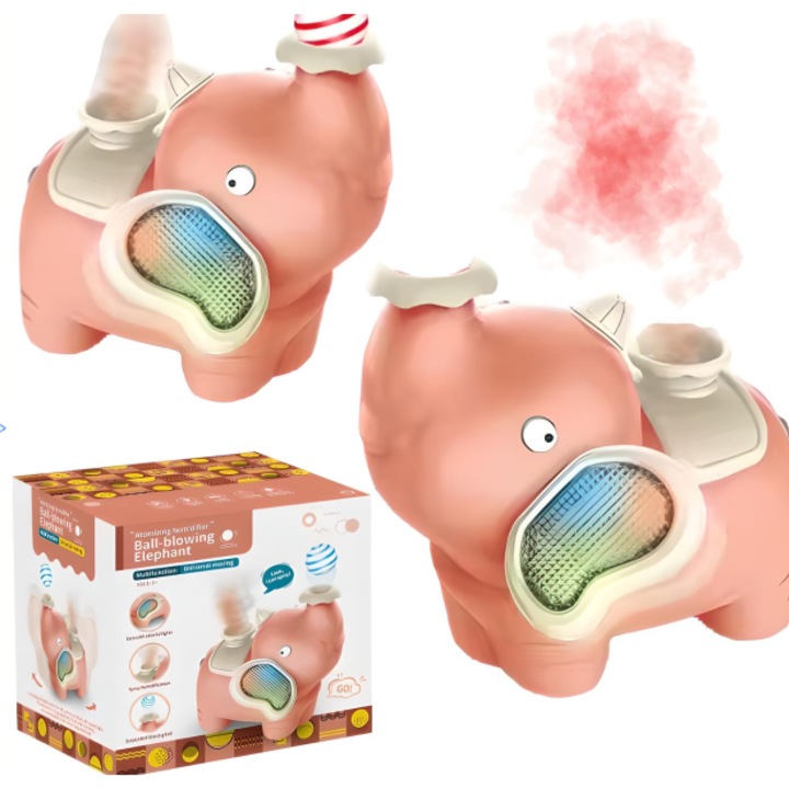 Interaktív párásító Import ProNice, elefánt, hang- és fényeffektusok, kék/rózsaszín, 14x17x13cm