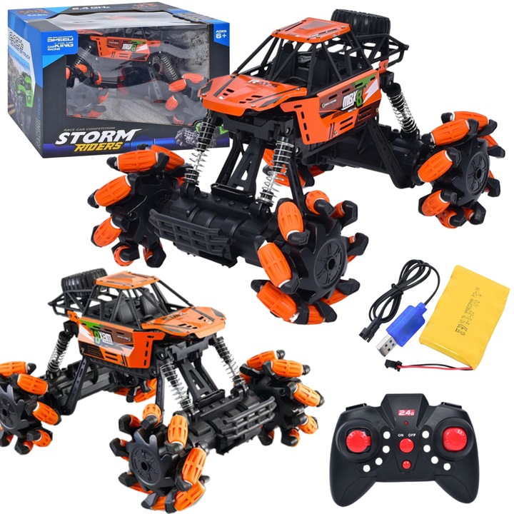 Masinuta Zdalnie Sterata, Maksik, cu Amortizoare, Iluminare, 18x20x30cm, Set cu Pilot si Cablu USB