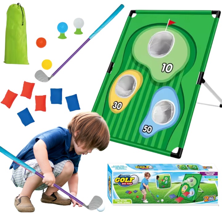 Set de golf pentru copii, ProNice, perete pliabil, 4 mingi, 6 saci, 71,5cm