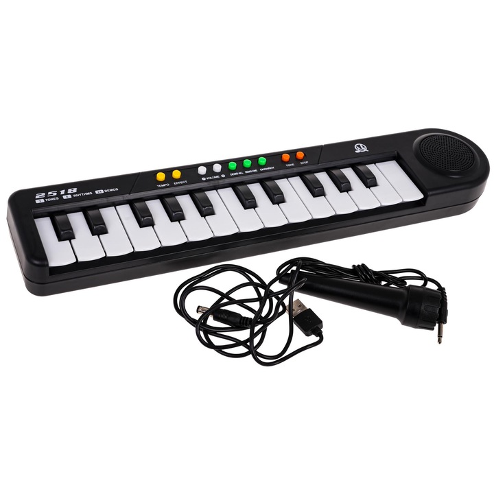 Tastatura muzicala pentru copii, 15 claviaturi albe, 105 claviaturi negre, 37,5x8x4cm, set cu microfon si alimentator