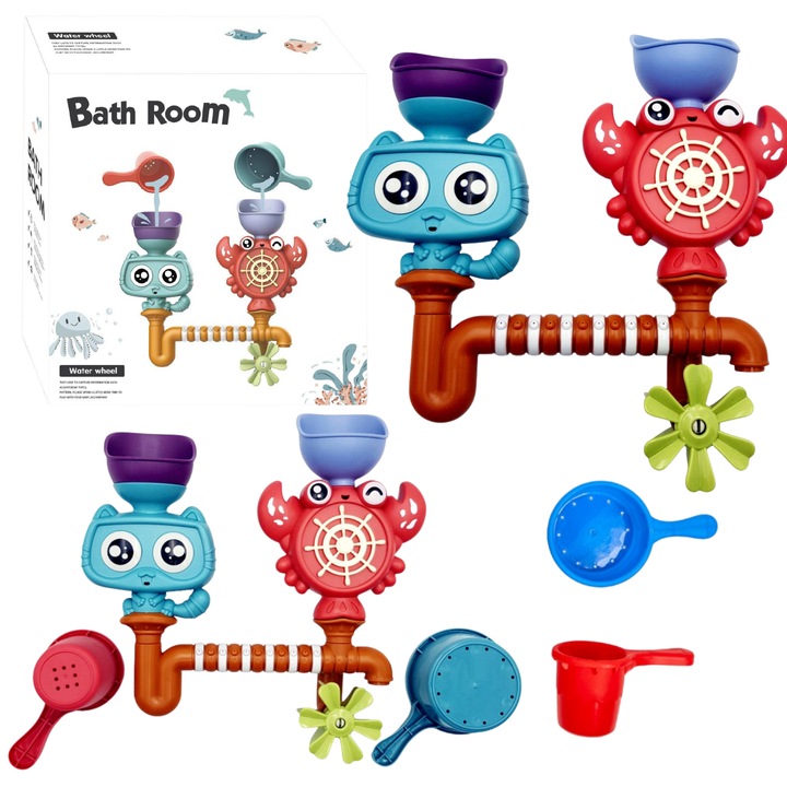 ProNice fürdőszobai szökőkút szett, macskával és rákkal, 2 csésze, 24,5x9x25,7cm