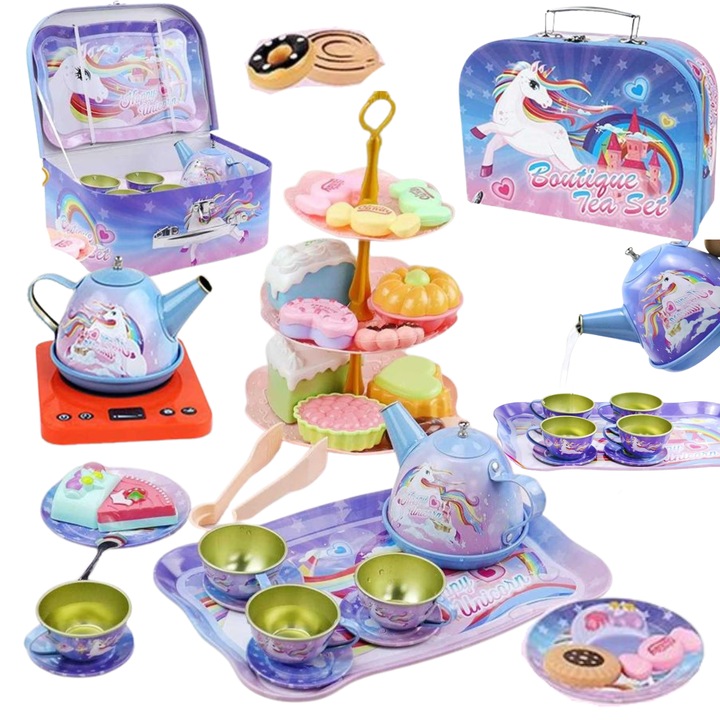 Set de ceai cu tema unicorn, Maksik, 5 piese, cutie de depozitare, 25,5x18,5x10,5cm