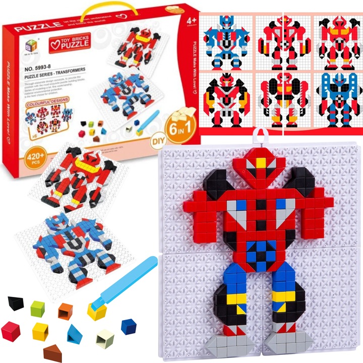 Puzzle 6 in 1 ProNice, model Transformers, 420 piese, 28x5x39cm, multicolor