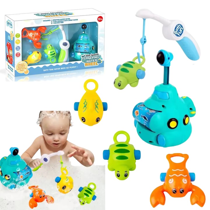 ProNice fürdőjátékkészlet, Hal, Teknős, Rák, Víz alatti csónak, Élénk színek, 39, 5x13x23cm